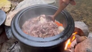 Beef Shank Stew on Stone Stove 🥩