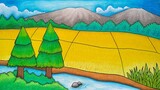 Menggambar pemandangan gunung || Menggambar pemandangan sawah || Belajar menggambar dengan mudah