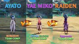 Ayato vs Yae Miko vs Raiden Shogun! Team comp!! Gameplay COMPARISON!!