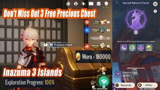 Don't Miss Out 3 Free Precious Chest - Inazuma Exploration Progress 100% Sakura Tree Lv 20