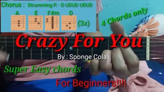 Crazy for You - Sponge Cola | Easy guitar 4 Chords only.!