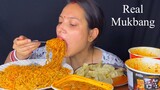 Real Mukbang: Eating Spicy Korean Kimchi Fire Noodles, Chicken Momos, Schezwan Noodles| Eating Vlog