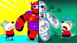 Wolf family | Wolfoo Plays with a Giant Inflatable Robot Baymax