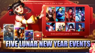 FIVE LUNAR NEW YEAR EVENTS 🐉 FREE SKINS AND MORE! - MLBB