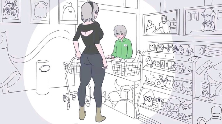 tall lady shopping but it's animated ( oh nô )