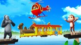 Monkey Helicopter Rescue Train in Forest | Funny Animals save Elephant from River | 3D Comedy Videos