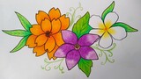 Cara menggambar bunga warna warni || Menggambar batik motif bunga || Menggambar bunga yang mudah