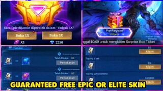 GUARANTEED FREE EPIC OR ELITE SKIN FROM SURPRISE BOX EVENT 2022 || MLBB NEW EVENT 2022