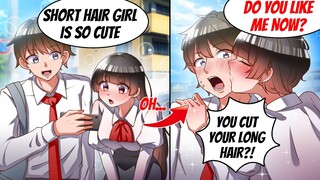 【Manga Dub】An attractive girl who had long haircut all of a sudden because of me?!【RomCom】
