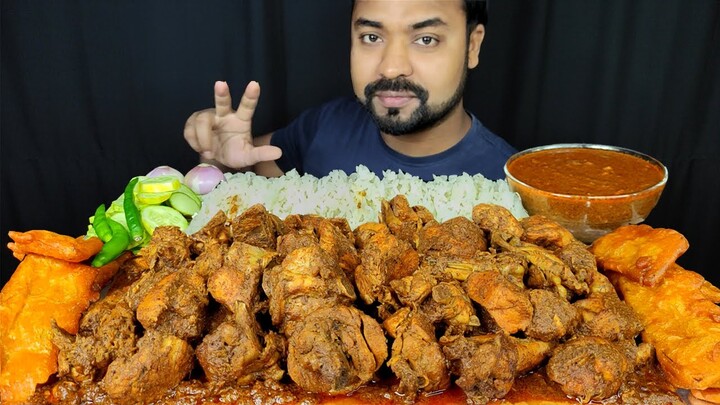 2 KG SPICY DESI STYLE CHICKEN CURRY, PUMPKIN PAKODA, RICE, ASMR MUKBANG EATING SHOW || #LiveToEATT