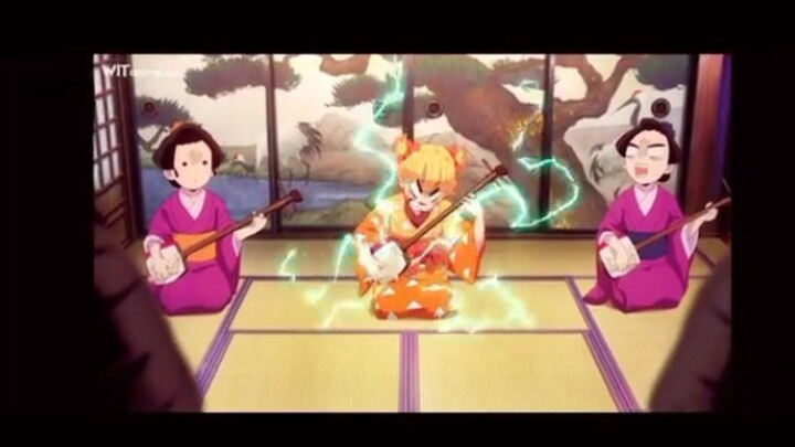 Zenitsu plays a shamisen in god mode
