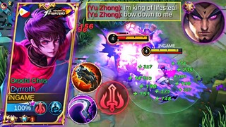 HOW TO COUNTER YU ZHONG IN MYTHICAL GLORY? | KING OF LIFESTEAL | DYRROTH BEST BROKEN BUILD!