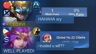 I PRANK THIS GLOBAL ODETTE in SOLO RANK!!😂(Pretend to be nub driver)