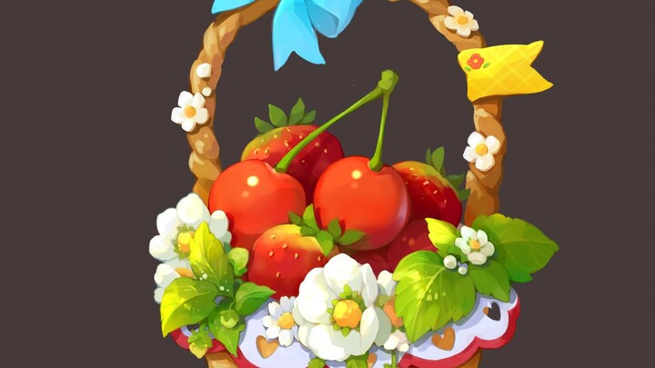 (Painting) Painting Process of Small Fruit Basket Cherry Strawberry Small Decorative Items