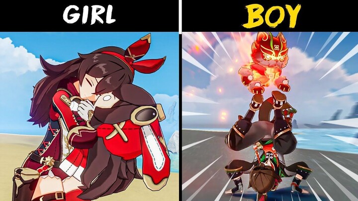 How girl vs boy treating pet   Genshin Impact