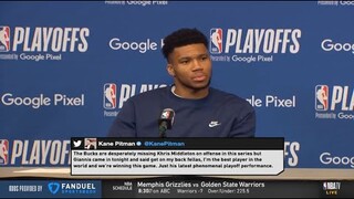 Giannis Antetokounmpo, on Wesley Matthews' defense against Jayson Tatum: "He was unbelievable."