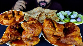 SPICY FULL CHICKEN CURRY, PARATHA, DUM ALOO, SALAD, GREEN CHILI ASMR MUKBANG| BIG BITE | #LiveToEATT