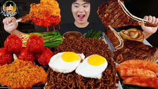 ASMR MUKBANG 직접 만든 양념 치킨먹방! 스테이크 짜파게티 레시피 & 먹방 FRIED CHICKEN AND BLACK BEAN NOODLES EATING SOUND!