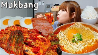 👩‍🍳김장김치먹방+고봉밥,열라면🍚 할머니와 직접담은 김치에 흰쌀밥+스팸 한조각😋 라면 SPICY NOODLE MUKBANG ASMR EATINGSHOW REALSOUND 요리 먹방