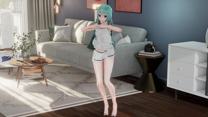 【布料/MMD】4K 固定镜头 还是你的笑容最可爱   你的小可爱初音有把裤子穿好