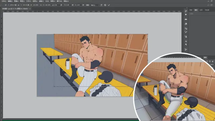 Digital Drawing | Baseball Players' Locker Room