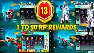 MONTH 13 ROYAL PASS 1 TO 50 REWARDS // M13 ROYAL PASS 1 TO 50 RP PUBG MOBILE/BGMI // M13 ROYAL PASS