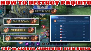 TOP 10 GLOBAL GUINEVERE ( ImmortalYT ) ITEM BUILD - HOW TO DESTROY PAQUITO TUTORIAL - MOBILE LEGENDS