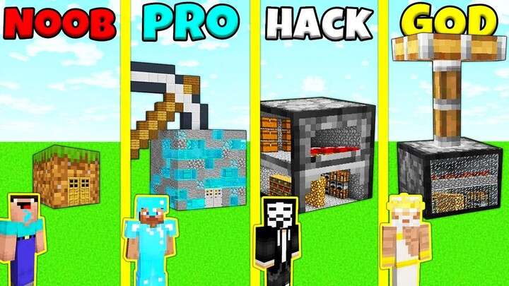 Minecraft Battle: NOOB vs PRO vs HACKER vs GOD: INSIDE BLOCK HOUSE BASE BUILD CHALLENGE / Animation