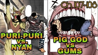 Puri-puri vs Nyan | Pig God vs Gums | One Punch Man Chapter 107-108