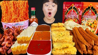 ASMR MUKBANG 직접 만든 대왕 가래떡 떡볶이 불닭볶음면 소세지 먹방 & 레시피 FIRE NOODLES AND Tteokbokki EATING SOUND!