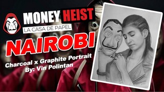 MONEY HEIST Nairobi Timelapse Graphite x Charcoal Portrait