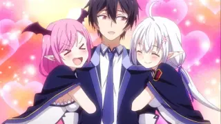 The pink-haired succubus is on the left, and the white-haired elf is on the right~ This moment is th