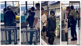 Wang Yibo took the tray and went through the security check with his team to return to Shanghai