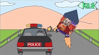 mobil truk oleng madura asyik vs mobil police - funny cartoon - funny video - kartun lucu