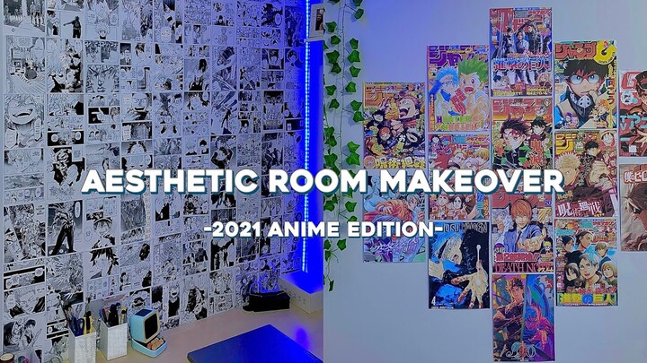 ‧₊˚aesthetic anime room makeover :: manga wall, posters, leds, polaroids + [w/iheartkay - pt.2]→༄