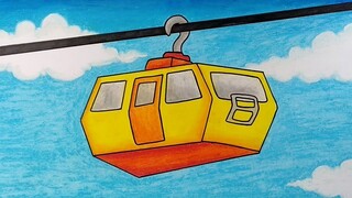 Cara menggambar kereta gantung || Menggambar gondola || Drawing a cable car ride