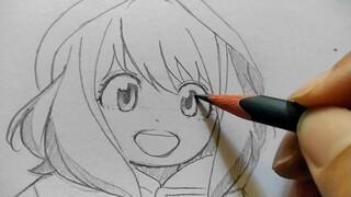Menggambar Anya Forger menggunakan pensil 2B