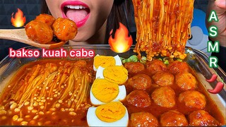 MAKAN BAKSO KUAH CABE JAMUR ENOKI TELUR *EATING SPICY MEATBALL ENOKI MUSHROOMS EGG ASMR Sounds