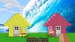 SPONGEBOB HOUSE and PATRICK HOUSE vs TSUNAMI in Minecraft! BIKINI BOTTOM Animation!