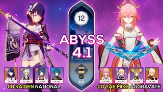 C0 Raiden Shogun & C0 Yae Miko Aggravate I Spiral Abyss 4.1 Floor 12 9 stars Genshin Impact