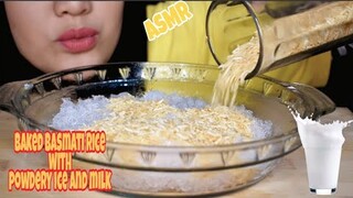 ASMR RAW RICE EATING | ICE EATING | BAKED BASMATI RICE WITH MILK AND POWDERY ICE || ASMR  INDONESIA