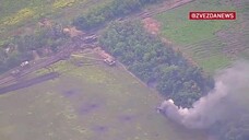 Ukrainian military column being bombed by Russian forces near Zaporozhye