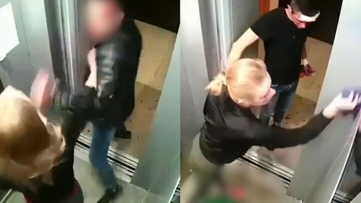 哭笑不得！俄罗斯情侣电梯打架鲜血飞溅，打完两人端水仔细擦电梯