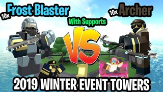 10 Frost Blaster vs 10 Archer 2019 WINTER EVENT TOWERS | Tower Defense Simulator | ROBLOX