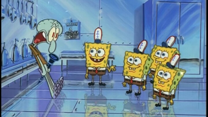 Squidward was locked in a freezer in 2000 and met many robot SpongeBob SquarePants in the future.