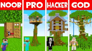 MODERN TREE HOUSE BUILD CHALLENGE! NOOB FOUND TREE BASE in Minecraft NOOB vs PRO vs GOD (Animation)