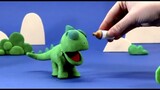 Baby Dinosaur feeding milk bottle Play Doh cartoon for children - BabyClay