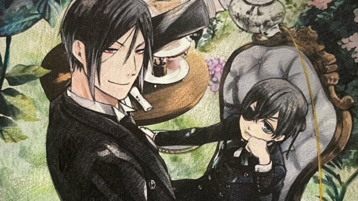 [ Black Butler / Colored pencil hand-painted] The butler pours tea