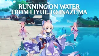 Kokomi walking on water from Liyue to Inazuma