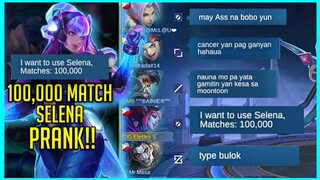 100,000 MATCHES, NO WR!!😂 "SELENA PRANK" | SELENA EPIC SKIN  | SELENA MONTAGE | MLBB